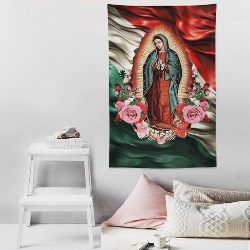 HYBIYING Wall Tapestry Our Lady of Guadalupe Virgin Mary with Mexican Flag Wall Hanging Art Decor For Bedroom Living Room Dorm Home Party 40"X60" in Saudi Arabia