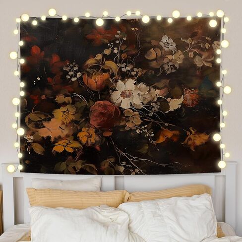URLLUAE Vintage Fall Floral Tapestry, Fall Flower Decor, Dark Cottagecore Autumn Flower Botanical Wall Tapestry Backdrop for Home Bedroom Living Room Dorm Decoration, 50x60 Inch in Kuwait