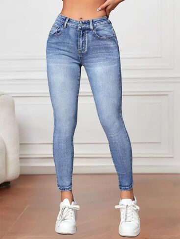 Women's High Waisted Skinny Jeans Stretchy Wash Denim Pants Slim Fit Jeans with Pockets for Casual Daily Wear in Saudi Arabia