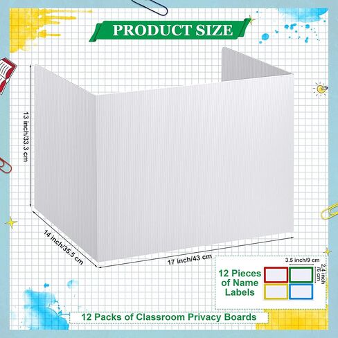 Aodaer 12 Pack Plastic Privacy Shields for Student Desks Classroom Privacy Boards for Desks with 12 Colorful Name Labels Assorted Colors Classroom Desk Dividers for Students School Study in Kuwait