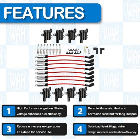 UF262 Ignition Coils Pack And Iridium Spark Plugs With Spark Plug Wires Chevy Avalanche Express Silverado Suburban GMC Savana Sierra 1500 2500 3500 HD Yukon Cadillac Escalade Hummer H2 in Kuwait