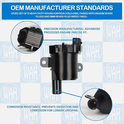 UF262 Ignition Coils Pack And Iridium Spark Plugs With Spark Plug Wires Chevy Avalanche Express Silverado Suburban GMC Savana Sierra 1500 2500 3500 HD Yukon Cadillac Escalade Hummer H2 in Kuwait