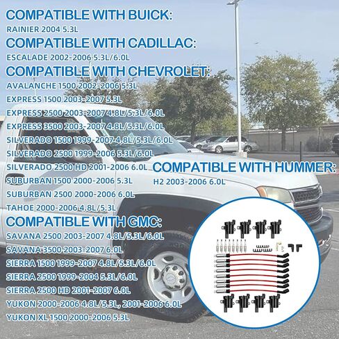 UF262 Ignition Coils Pack And Iridium Spark Plugs With Spark Plug Wires Chevy Avalanche Express Silverado Suburban GMC Savana Sierra 1500 2500 3500 HD Yukon Cadillac Escalade Hummer H2 in Kuwait