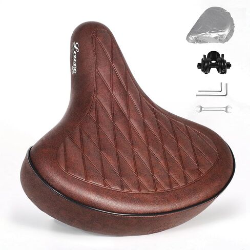 LEWEE Cruiser Brown Bike Seat – Bicycle Saddle Cushion Mountain Extra Wide Stationary Comfortable for Men,Gel Road Retro Exercise Padded Womens Oversized Large Soft Big Memory Foam Pad Leather Beach in Saudi Arabia
