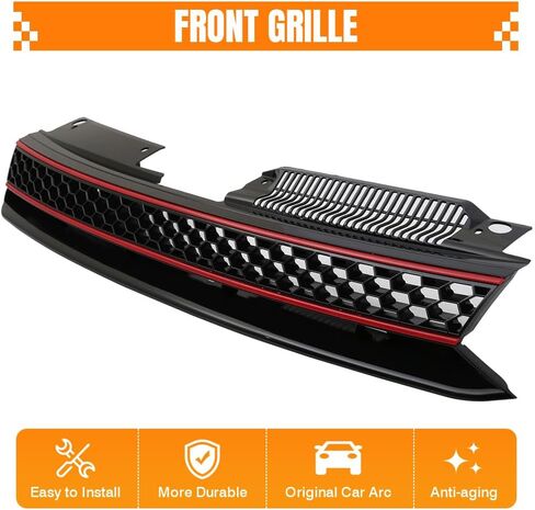 Honeycomb Grille, Compatible with 2010-2014 Volkswagen Golf 6 MK6, ABS Plastic GTI Style Front Bumper Upper Grill Grid Replacement Guard, Black W/Red Trim in Kuwait