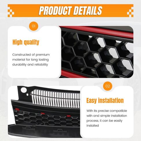 Honeycomb Grille, Compatible with 2010-2014 Volkswagen Golf 6 MK6, ABS Plastic GTI Style Front Bumper Upper Grill Grid Replacement Guard, Black W/Red Trim in Kuwait