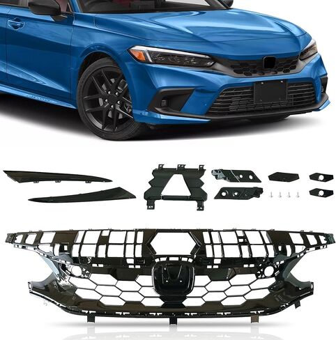 مجموعة الشواية الأمامية ذات النمط الشبكي الأسود اللامع تناسب موديلات 2022 2023 2024 Honda Civic Si & Hatchback فقط in Kuwait