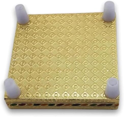 Small Wooden Pooja Chowki for Home Temple – 5 x 5 Inch Meena Chauki Patla Bajot, Golden Finish Worship Platform for Idols, Puja, Diwali & Spiritual Gift in Saudi Arabia
