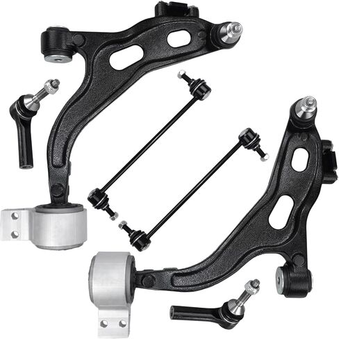 ذراع التحكم POWERGEAR K621603 K621604 6 قطع طقم تعليق أمامي سفلي مع وصلة كروية خارجية لقضيب ربط قضيب Sway لاستبدال 2005-2007 Ford Five Hundred Freestyle Mercury Montego in Kuwait