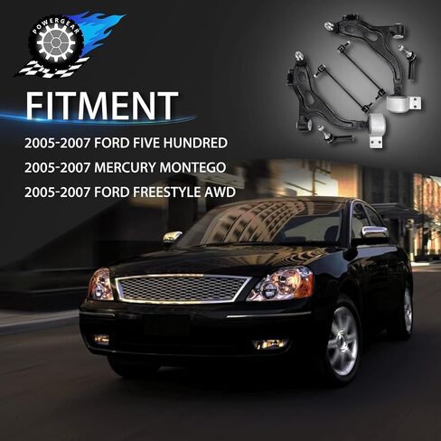 ذراع التحكم POWERGEAR K621603 K621604 6 قطع طقم تعليق أمامي سفلي مع وصلة كروية خارجية لقضيب ربط قضيب Sway لاستبدال 2005-2007 Ford Five Hundred Freestyle Mercury Montego in Kuwait