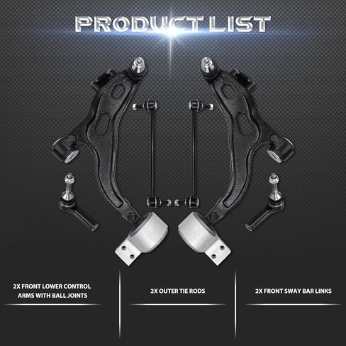 ذراع التحكم POWERGEAR K621603 K621604 6 قطع طقم تعليق أمامي سفلي مع وصلة كروية خارجية لقضيب ربط قضيب Sway لاستبدال 2005-2007 Ford Five Hundred Freestyle Mercury Montego in Kuwait