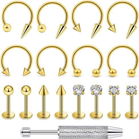 16G Snake Bite Jewelry Surgical Steel Lip Rings Horseshoe Labret Medusa Piercing Jewelry Long Spike Tragus Helix Stud Earrings for Women Men Piercing Ball Grabber Tool Set in Kuwait