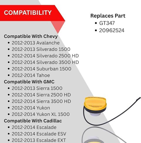 2 قطعة E85 غطاء الوقود غطاء الوقود مناسب لـ 2012 2013 2014 Chevy Silverado 1500 2500 3500 HD Avalanche Suburban Tahoe، لـ GMC Sierra Yukon XL، لـ Cadillac Escalade ESV EXT، استبدال GT347، 20962524 in Kuwait