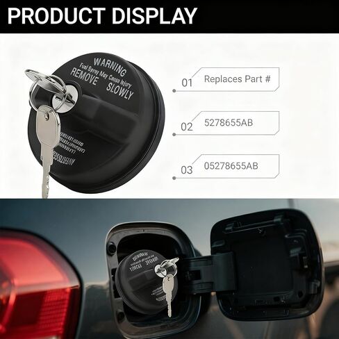 Locking Gas Cap Fuel Tank with Key Lock Fuel Cap Cover Compatible with Ram Challenger Grand Caravan Ram 1500 Cherokee TJ LJ JK JKU JL JLU JT Replace #05278655AB 5278655AB in Kuwait