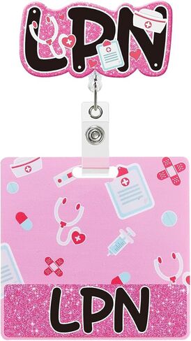 LPN Badge Reel with Buddy Pink Glitter Licensed Practical Nurse Badge Reel Retractable LPN Gifts for Nurses in Kuwait