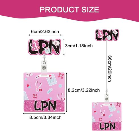 LPN Badge Reel with Buddy Pink Glitter Licensed Practical Nurse Badge Reel Retractable LPN Gifts for Nurses in Kuwait