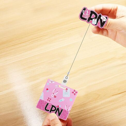 LPN Badge Reel with Buddy Pink Glitter Licensed Practical Nurse Badge Reel Retractable LPN Gifts for Nurses in Kuwait