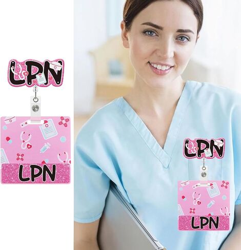 LPN Badge Reel with Buddy Pink Glitter Licensed Practical Nurse Badge Reel Retractable LPN Gifts for Nurses in Kuwait