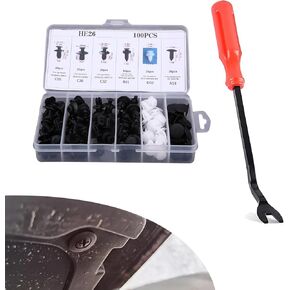 ijuicy 100 PCS Car Bumper Retainer Clips, Plastic Push Bumper Fastener Rivet Clips, 6.2mm 7.5mm 8.1mm 8.6mm 10mm Nylon Fasteners Rivet Replacement Kit with Removal Tool, Suitable for Most Cars in Saudi Arabia
