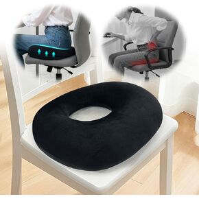 AOSSA Donut Pillow for Hemorrhoids & Tailbone Pain, Bed Sore Cushions for Butt, BBL Pillow After Surgery for Sleeping, Ergonomic Pressure Relief Seat Cushion for Sciatica, Postpartum (Black) in Kuwait
