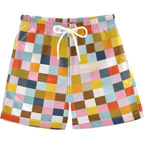 البرتقالي الأبيض المربعات منقوشة الفتيان السباحة جذوع متقلب شعرية طفل الشاطئ مجلس السراويل الطفل الصيف ثوب السباحة 2T in Kuwait