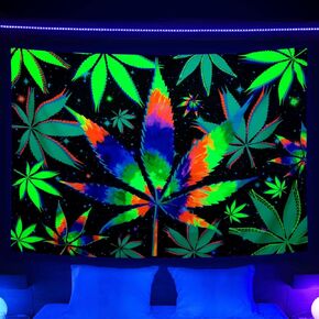 Blacklight Trippy Weed UV Reactive Tapestry, Psychedelic Hemp Leaf Tapestry Cool Colourful Tie Dyed Marijuana Small Black Light Tapestries for Mens Bedroom Living Room Dorm, 60X40IN in Kuwait