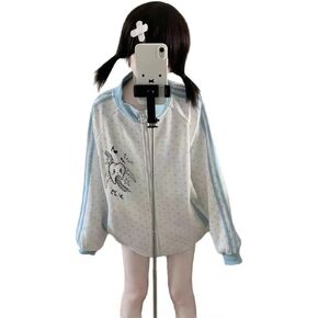 Women's Y2K Kawaii Zip Up Track Jacket Cute Harajuku Graphic Japanese Streetwear Stand Collar Oversized Top in Saudi Arabia