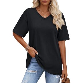 YUCOLEN Oversized Tshirts for Women Cotton V Neck Short Sleeve Loose Fit Tees Summer UPF 50+ Casual Soft Workout Tops in Kuwait