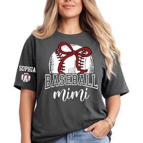 Personalized Baseball Mimi Shirt, Custom Baseball Tee with Grandkids' Names on Sleeve, Soft Graphic T-Shirt for Mimi, Custom Baseball Lover Gift in Kuwait