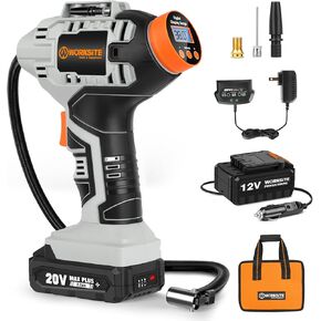 ضاغط هواء منفاخ إطارات لاسلكي من WORKSITE، مضخة هواء محمولة محمولة، مضخة إطارات سيارة تعمل بالبطارية مع محول طاقة سيارة 12 فولت، مقياس ضغط رقمي للسيارات والدراجات النارية، رمادي in Kuwait