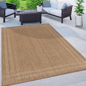 Rugshop Border Stripe Indoor Outdoor Flat Woven Area Rug,Natural Jute-Style,Easy-Care Patio Rug for Backyard Porch Deck Balcony, 5' x 7' Sand/Natural in Saudi Arabia