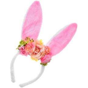 ASIJUNTYECHO Easter Bunny Ears headband,Pink Bunny Ears Flower Headband Easter Hair Accessories for Women Easter Wedding Birthday Party Rabbit Cosplay Costume Accessories in Kuwait