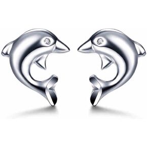 أقراط من الفضة الإسترليني عيار 925 مع زركونيا مكعبة مضادة للحساسية على شكل دولفين LSE10 in Kuwait