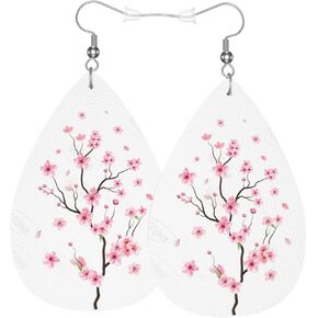 أقراط دمعة وردية يابانية من أزهار الكرز للنساء، أقراط متدلية مجوهرات للنساء، أقراط من الجلد الصناعي خفيفة الوزن هدايا in Kuwait