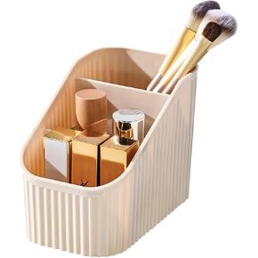 DASITON Large Capacity Makeup Brush Holder,3 Slot Makeup Brush Cup,Vintage striped Make Up Brush Holder,for Vanity Decor,Bathroom Countertops,Desk Storage Container,Cosmetic Display cases(Clear-S) in Kuwait