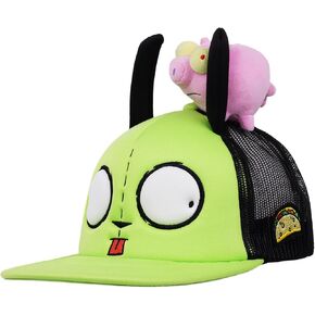 Invader Zim Flying Pig Plush Skater Baseball Cap, Gir Character Snapback Hat with 3D Plush Pig, Neon Green and Black in Saudi Arabia