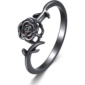 Black Rose Ring Sterling Silver Goth Black Rose Flower Ring for Women Gothic Jewelry for Women-Size 7 in Kuwait