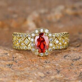 Vintage 925 Sterling Silver Ruby Ring Gold Ring Cocktail Rings Oval Ring Cut Red Gemstone Cubic Zirconia Anniversary Promise Ring CZ Halo Ring Eternity Engagement Wedding Band Ring for Women（7） in Kuwait