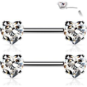 2PCS 316L Surgical Steel 14G Nipple Barbells Threadless Push In Prong Set Heart CZ Nipple Rings Bars Nipplerings Piercing Women 12mm 1/2 Inch in Kuwait