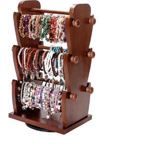 حامل سوار مجوهرات خشبي دوار على الوجهين مع 6 حوامل قابلة للإزالة - منظم أساور من 3 طبقات مثالي لتنظيم وعرض الأساور والساعات والإكسسوارات in Kuwait