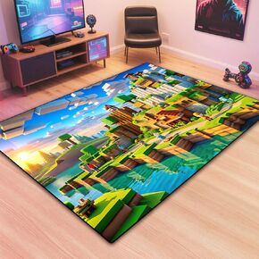 Block Game Rug Teen Kids Carpet, Pixel Games Scene Decoration Mat, Washable Cube Block Game Rugs for Boy’s Bedroom Living Room Playroom, Non-Slip Children Gaming Area Rugs (Green Village, 60" x 40") in Saudi Arabia