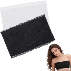 2 حزمة من حمالة الصدر من الدانتيل، حمالة صدر من الدانتيل الزهري بدون حمالات، غطاء فتحة لوحة متواضعة للنساء والفتيات، غطاء فتحة رقبة منخفضة باللون الأسود والأبيض in Kuwait