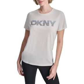 DKNY Women's Short Sleeve Crew Neck Ombre Rhinestone Logo T-Shirt in Kuwait