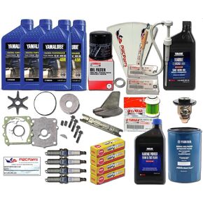 YAMAHA OEM 2014+ F115 VF115 4-Cylinder Outboard Maintenance Kit - Oil Change 10W30 4M, Lower Unit Gear Lube, Fuel Filter, Spark Plugs, Water Pump Kit, Thermostat, Trim Fluid, Anode, Trim Tab in Kuwait