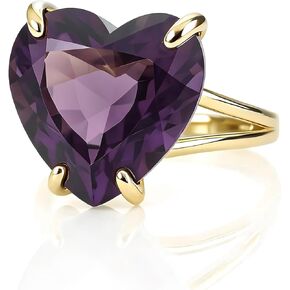 Gold Filled Heart Ring with Amethyst - February Birthstone Jewelry for Women - Faceted Purple Gem Double Band Statement Ring - Romantic Gift Idea in Kuwait