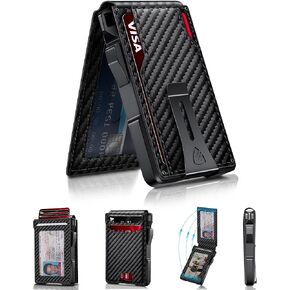 RUNBOX Wallet for Men, Mens Minimalist Wallet Holds 14 Cards, Compact Pop Up Wallet with Dual ID Windows & Money Clip, RFID Blocking Flip Up Card Holder, Metal Aluminum Credit Card Case Bifold Wallet in Kuwait