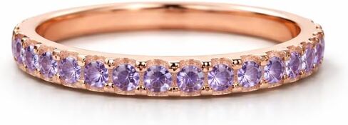 14K Rose Gold Wedding Band Dainty Purple Amethyst Stackable Ring Half Eternity Anniversary Band February Birthstone Promise Jewelry Gift for Her in Saudi Arabia