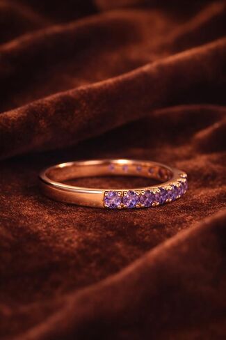 14K Rose Gold Wedding Band Dainty Purple Amethyst Stackable Ring Half Eternity Anniversary Band February Birthstone Promise Jewelry Gift for Her in Saudi Arabia