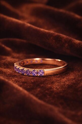 14K Rose Gold Wedding Band Dainty Purple Amethyst Stackable Ring Half Eternity Anniversary Band February Birthstone Promise Jewelry Gift for Her in Saudi Arabia