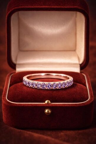 14K Rose Gold Wedding Band Dainty Purple Amethyst Stackable Ring Half Eternity Anniversary Band February Birthstone Promise Jewelry Gift for Her in Saudi Arabia